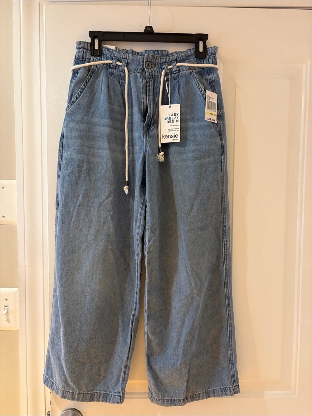 kensie Relaxed Drawstring Light Blue Denim Jeans